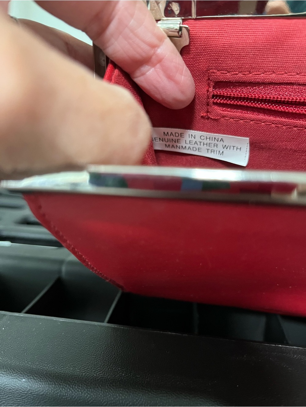 Red Genuine Leather silver clasp Retro Clutch 9”x 5”